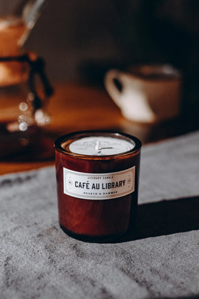 Café Au Library Literary Book Candle