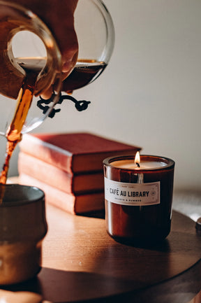 Café Au Library Literary Book Candle