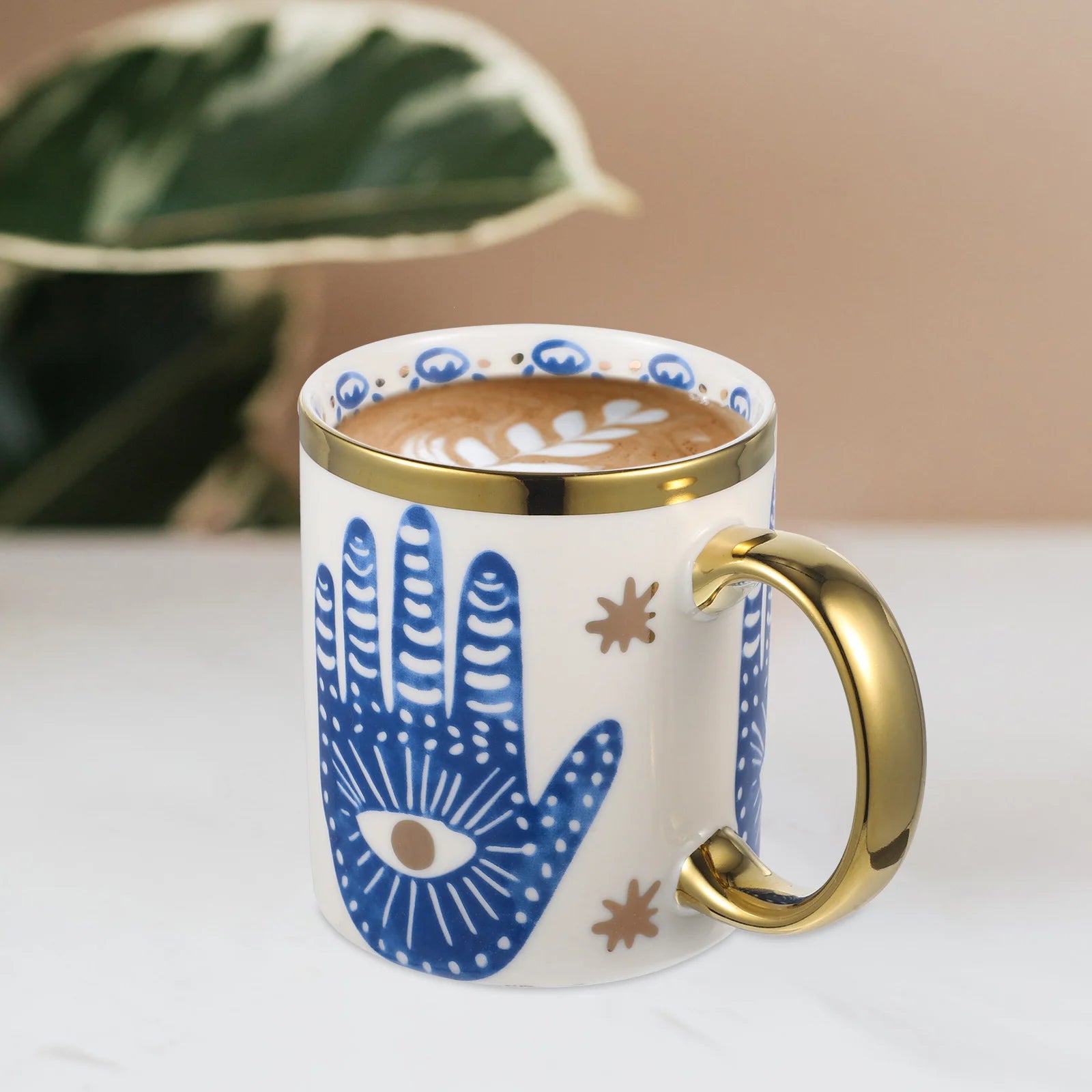 Turkish Design Hamsa Protection Ceramic Coffee Cup