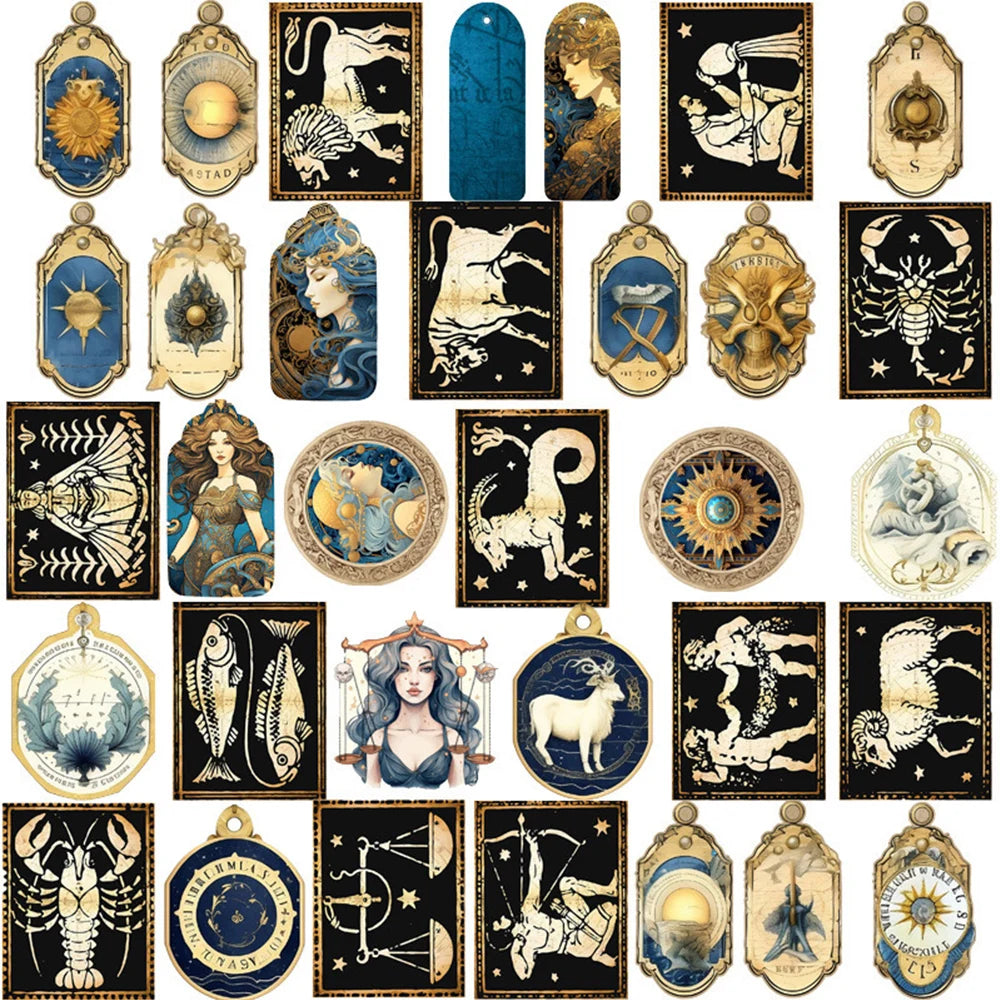 Celestial Zodiac Constellations Sticker Set - Blue Vintage Series