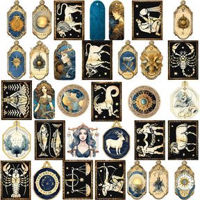 Celestial Zodiac Constellations Sticker Set - Blue Vintage Series