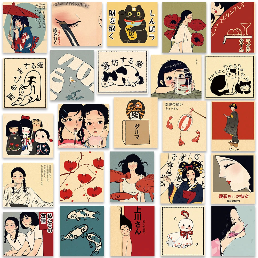 Japanese Retro Cartoon Stickers, 50 Pcs