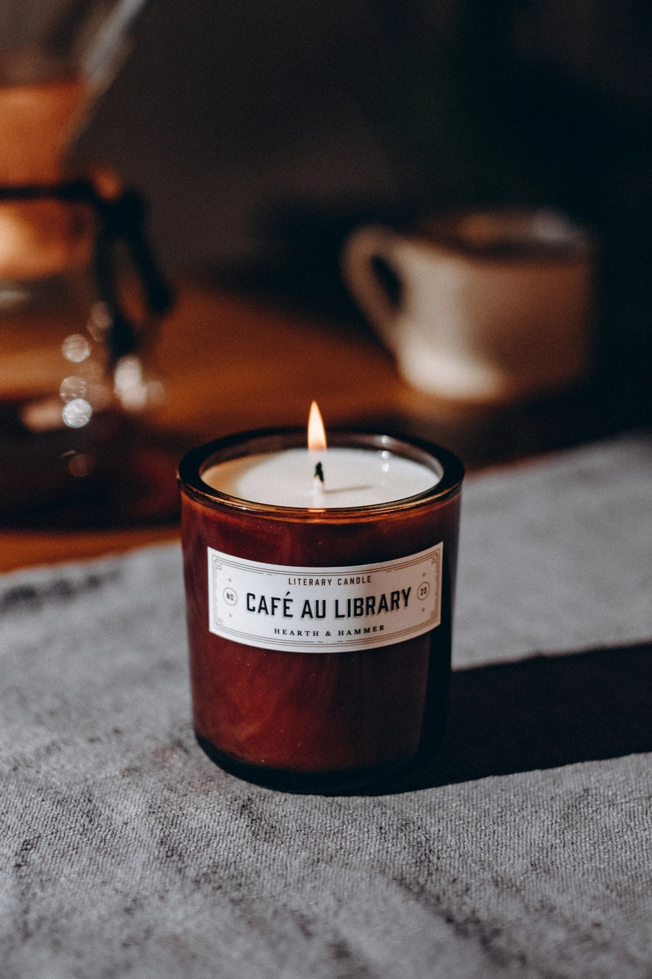 Café Au Library Literary Book Candle